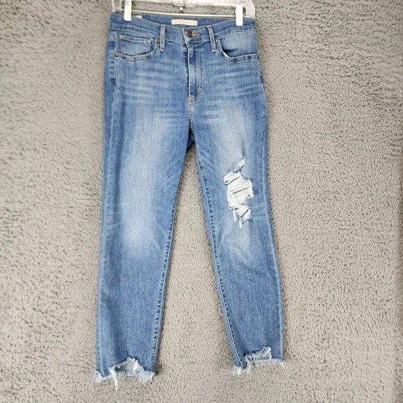 Levis Jeans Womens 29 Premium Big E 724Stretch High Rise Straight Frayed Cropped - Picture 2 of 16